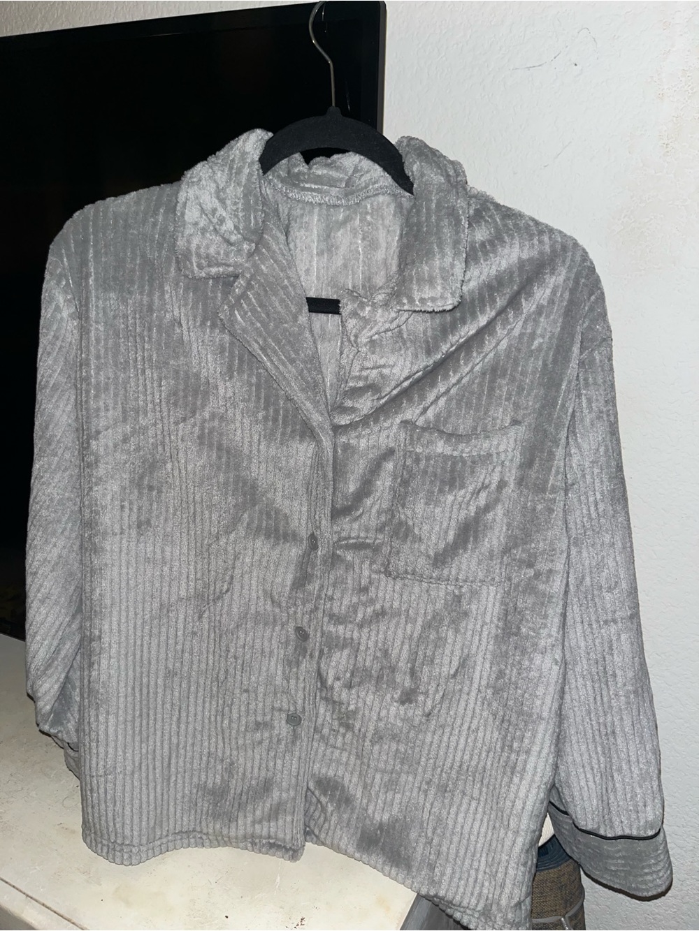 Never Worn SHEIN Gray Ribbed Plush Pajama Top